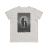 Women's Tee — Woman Walking Dog Silhouette Sunset Graphic