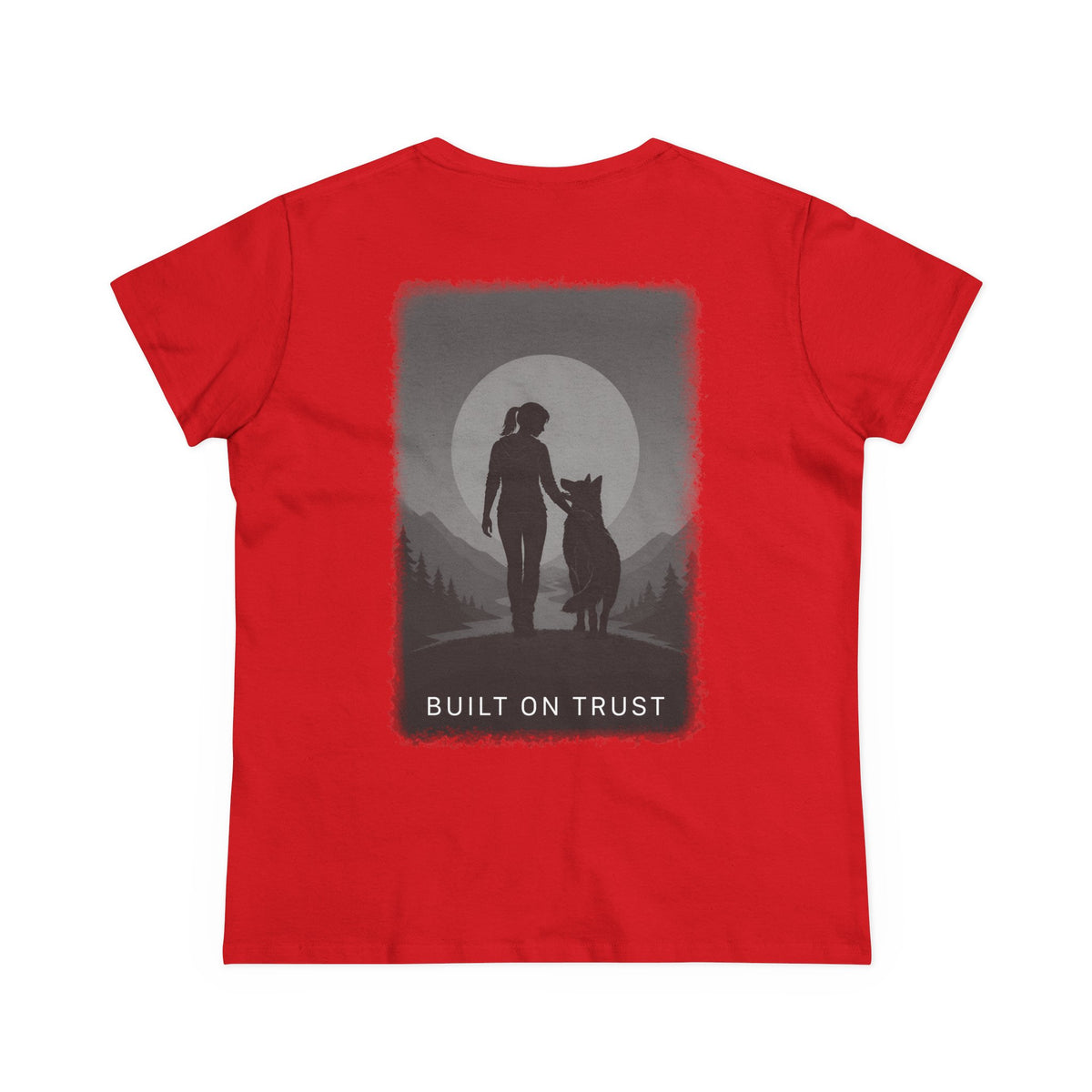 Copy of Women's Tee — Woman Walking Dog Silhouette Sunset Graphic