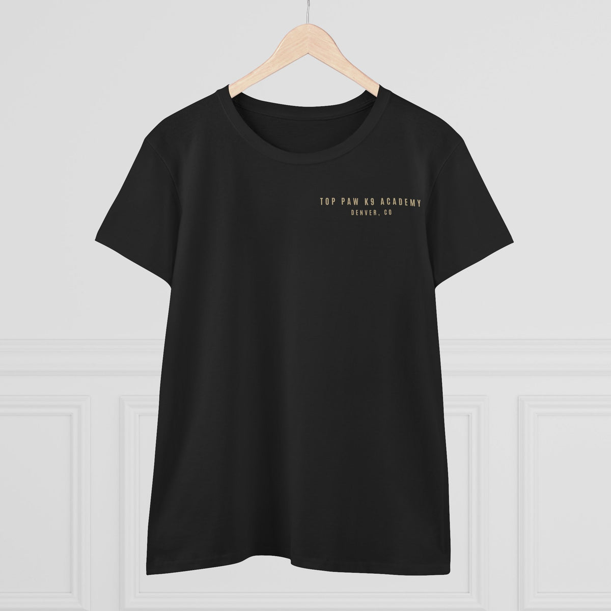 Women's Tee — Woman Walking Dog Silhouette Sunset Graphic