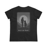 Copy of Women's Tee — Woman Walking Dog Silhouette Sunset Graphic