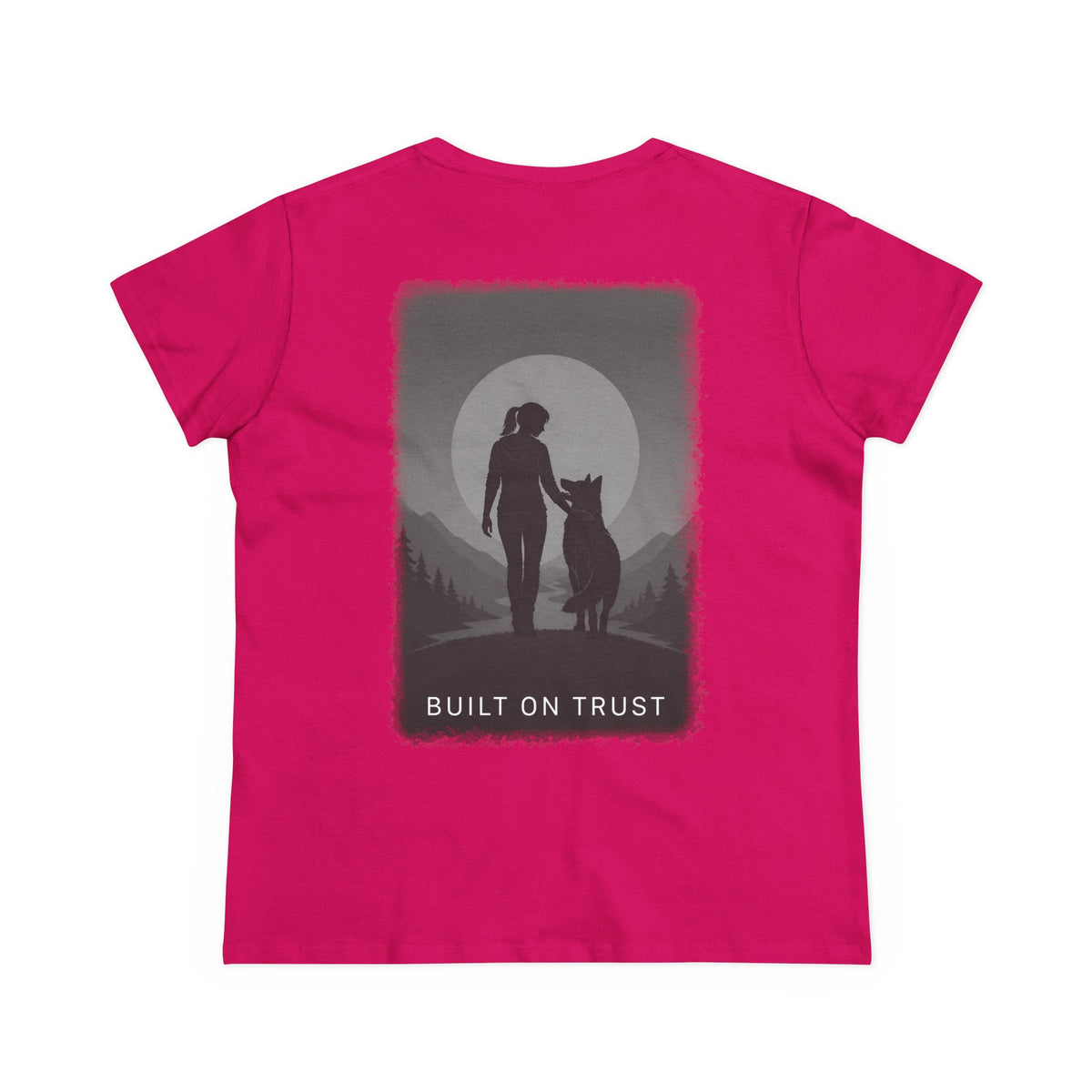 Copy of Women's Tee — Woman Walking Dog Silhouette Sunset Graphic