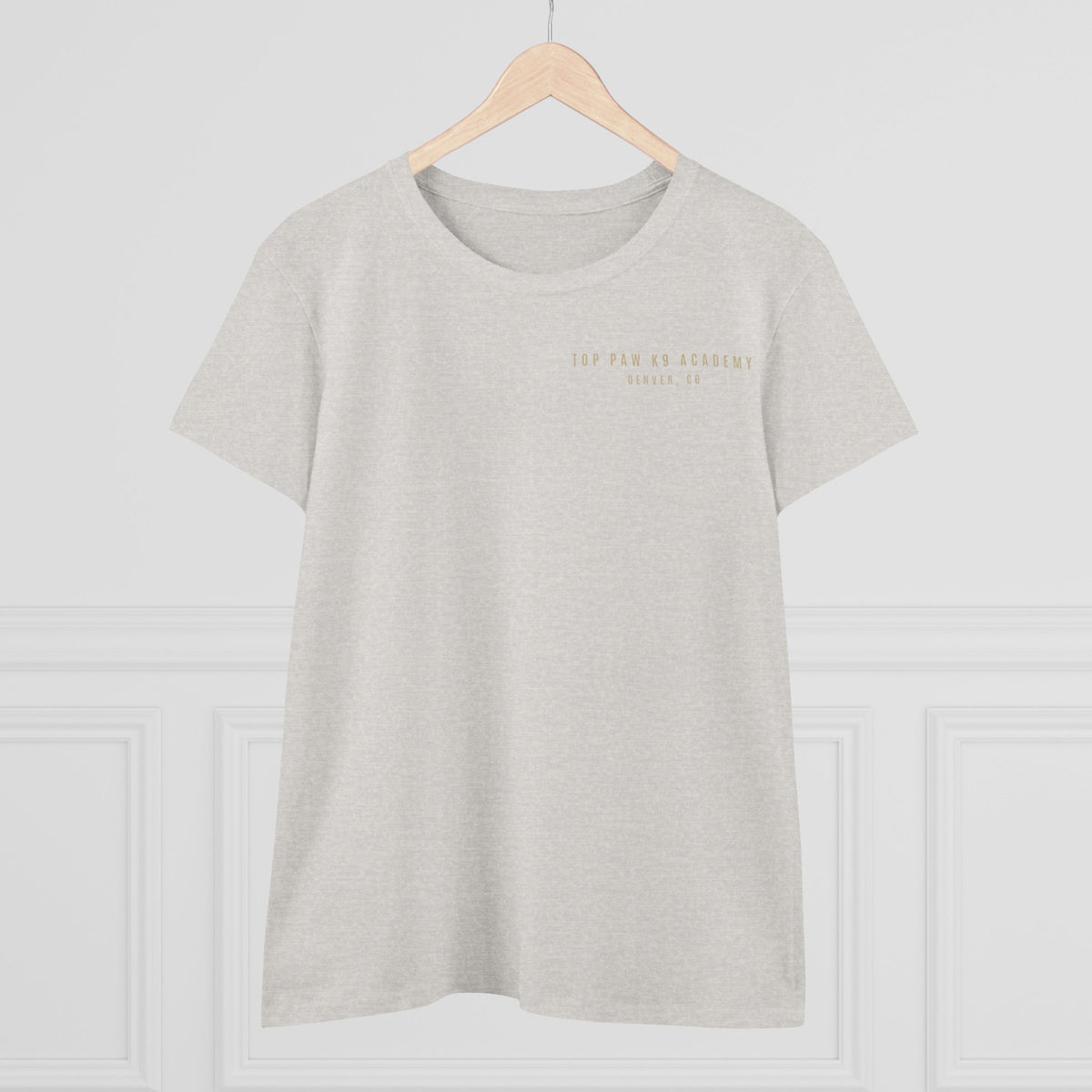 Women's Tee — Woman Walking Dog Silhouette Sunset Graphic