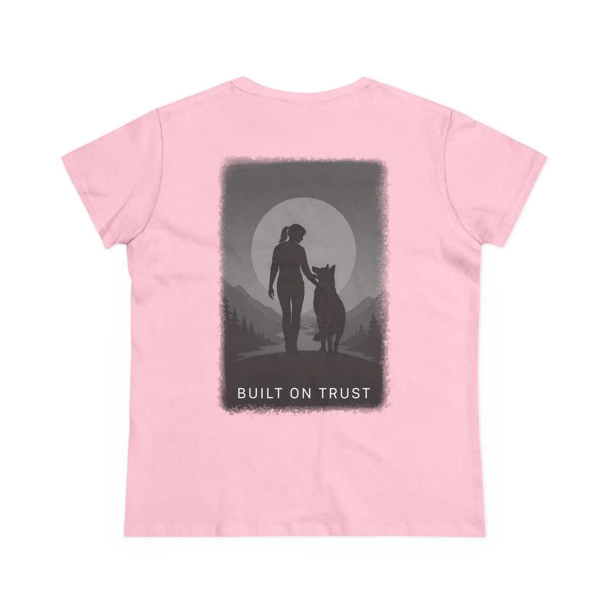 Copy of Women's Tee — Woman Walking Dog Silhouette Sunset Graphic