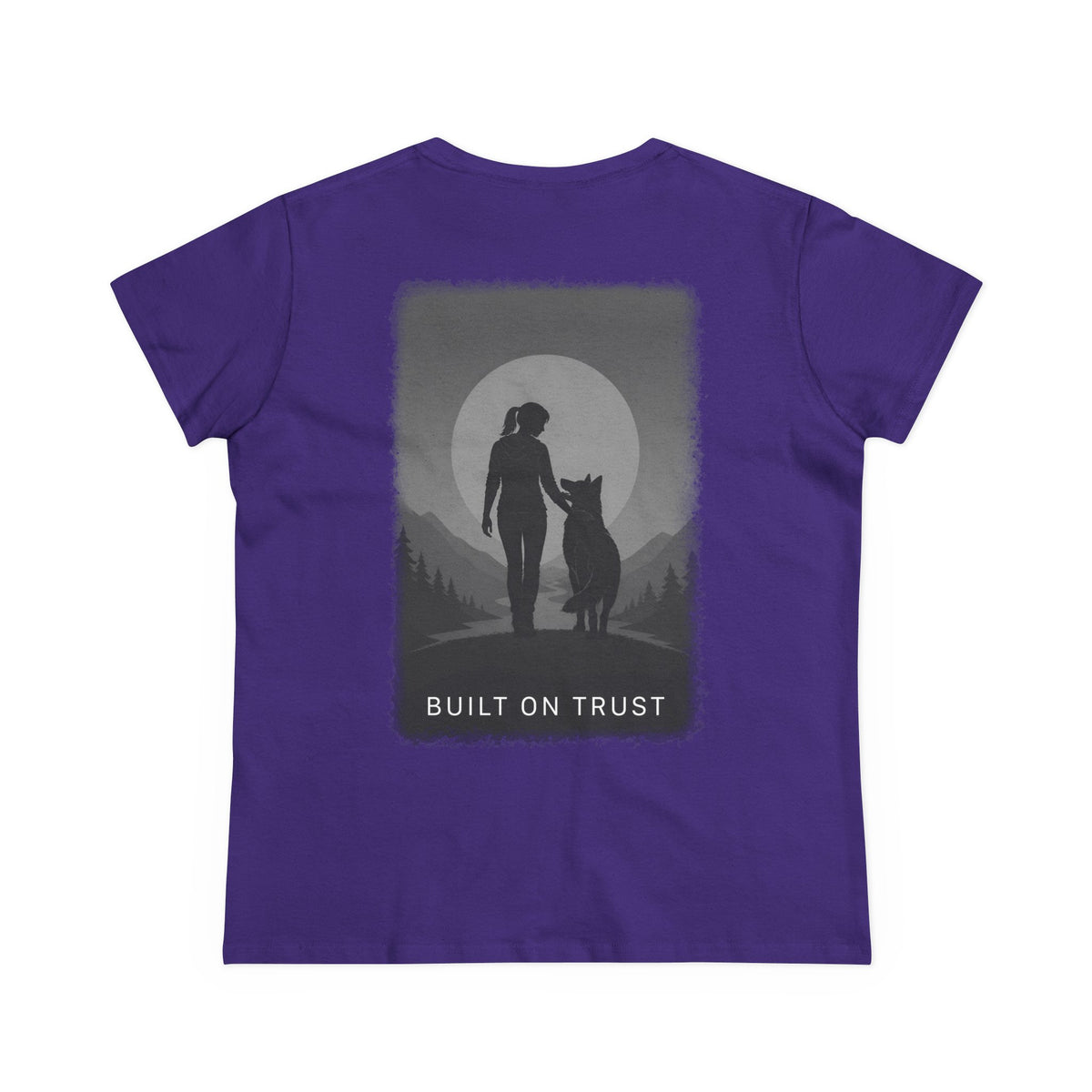 Copy of Women's Tee — Woman Walking Dog Silhouette Sunset Graphic