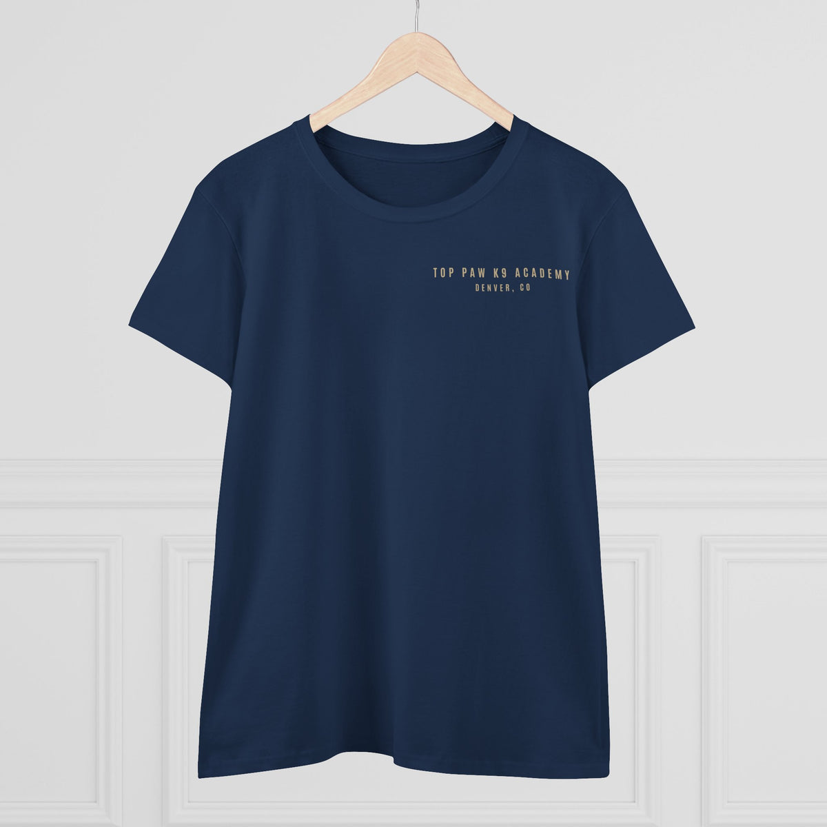 Women's Tee — Woman Walking Dog Silhouette Sunset Graphic