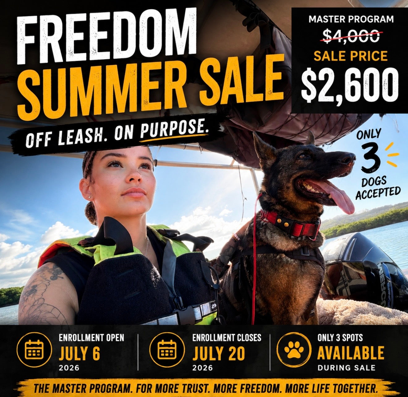 Freedom Summer Sale Master Program promotion showing sale price of $2,600